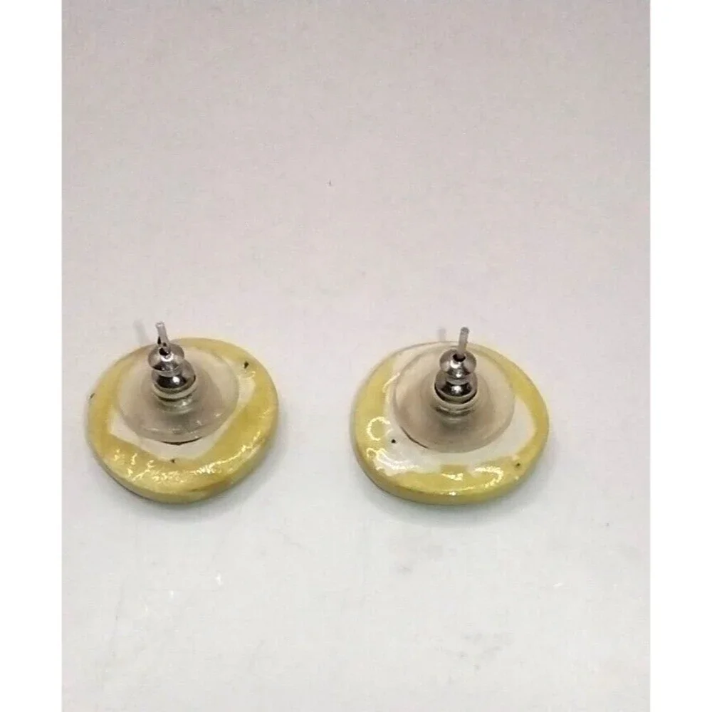 Halloween Witch Pierced Earrings Ceramic Silhouette on Yellow Background Round